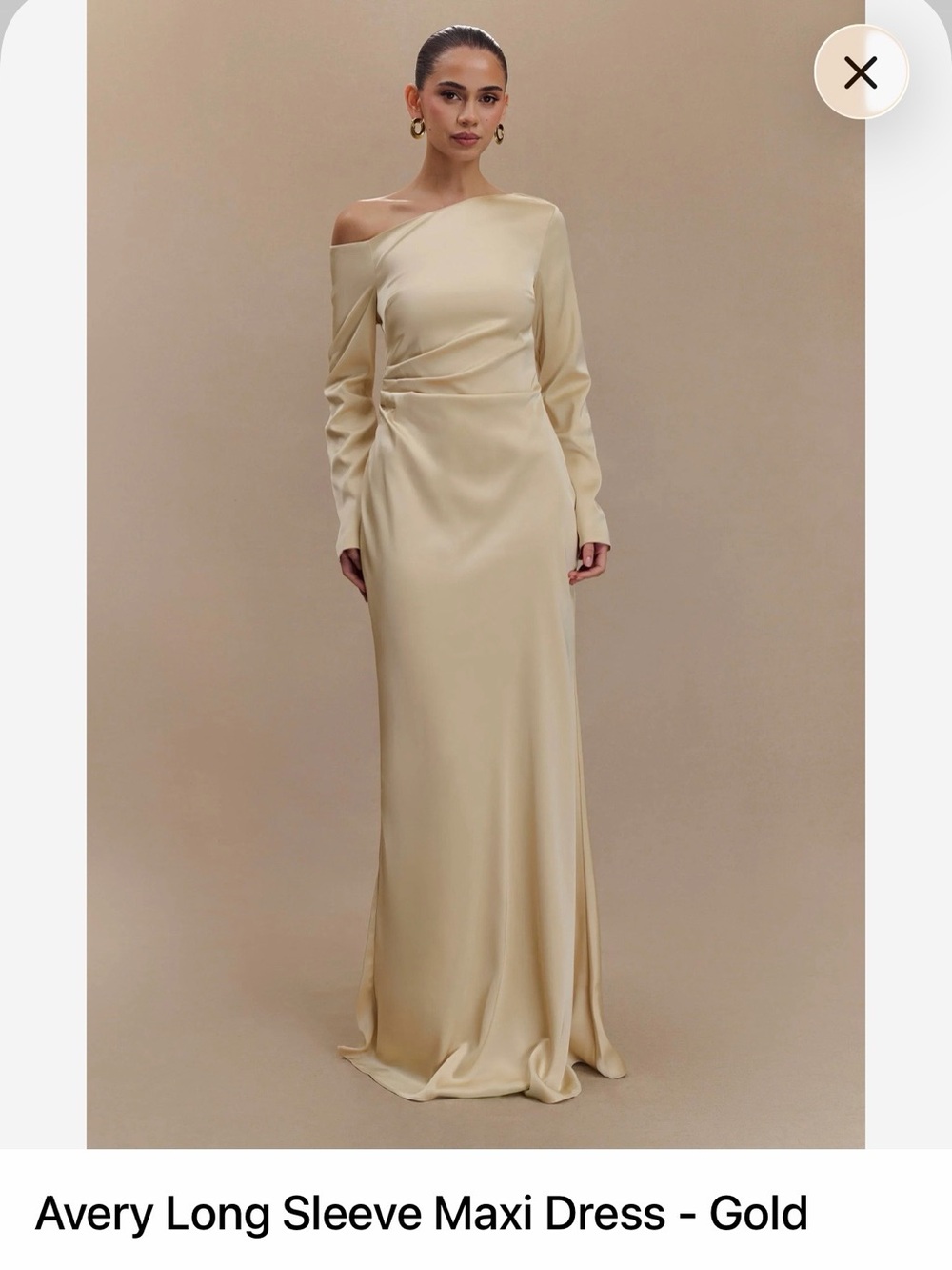 Avery One-Shoulder Long Sleeve Maxi Dress in Gold